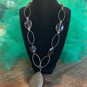 Modern Silver and Brown Necklace with Pendant Stamped Chico